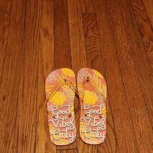 Flip Flops with 'Good Vibes Only' Design - Orange and Yellow